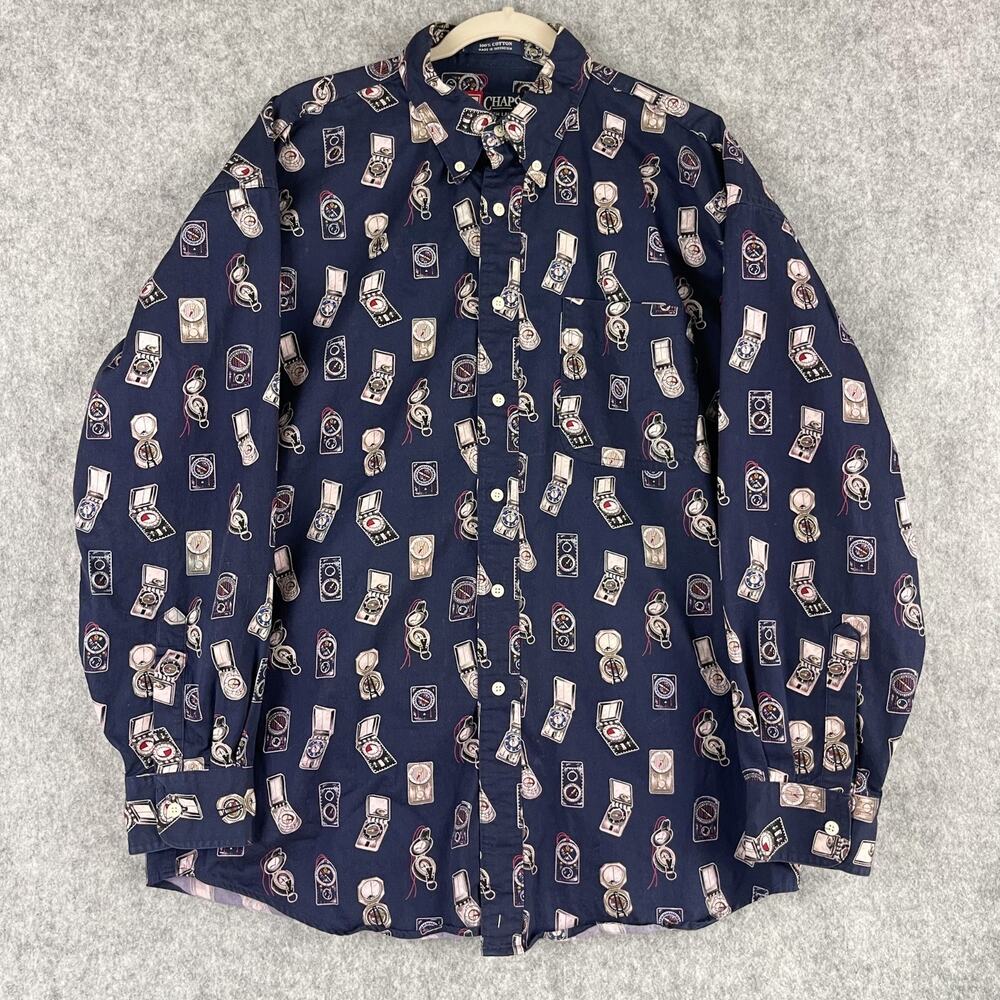 Chaps Ralph Lauren Shirt Mens Large Button Down Compass Graphic Outdoor Nautical
